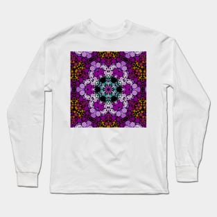 Dot Mandala Flower Blue Pink and Yellow Long Sleeve T-Shirt